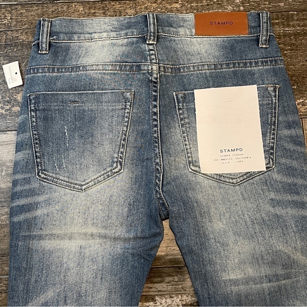 Stampd Jeans Womens Size 28 Pacific Blue Busted Knee Distressed $300 Retail NEW - Picture 10 of 15